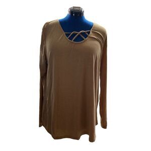 LAISHEN, Women’s Light brown/tan, Long Sleeve‎ Top, Size X-Large,scoop neckline,